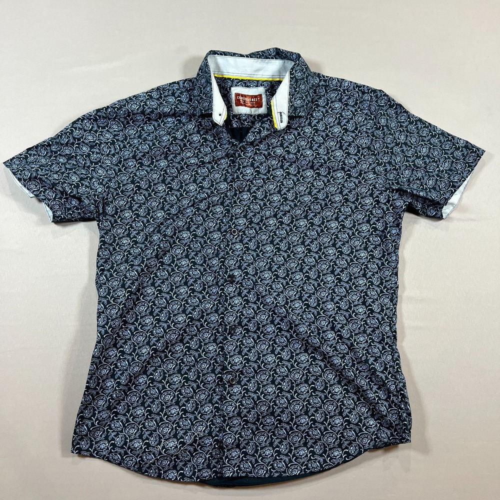 Consequence Shirt Mens Medium Navy Stretch Floral Short Sleeve Button Up Casual